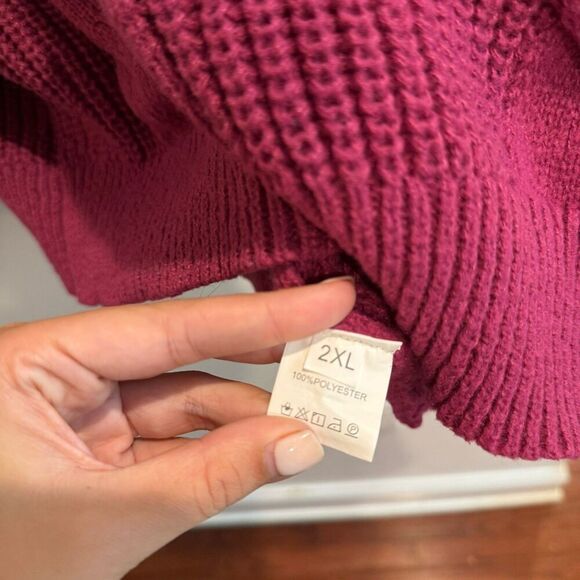 Women Pink Sweater 2XL Cable Twist Knit Turtleneck Pullover Oversize Long Sleeve - Picture 8 of 8